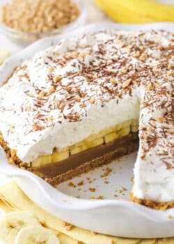 A banoffee pie with a slice missing