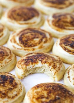 Creme brulee cookies, one with with a bite missing