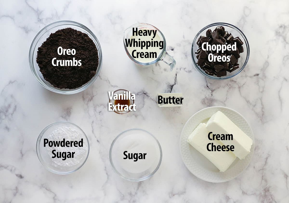 Overhead view of ingredients needed to make Oreo pie
