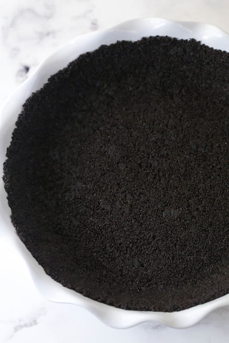 Oreo crust pressed into a pie pan