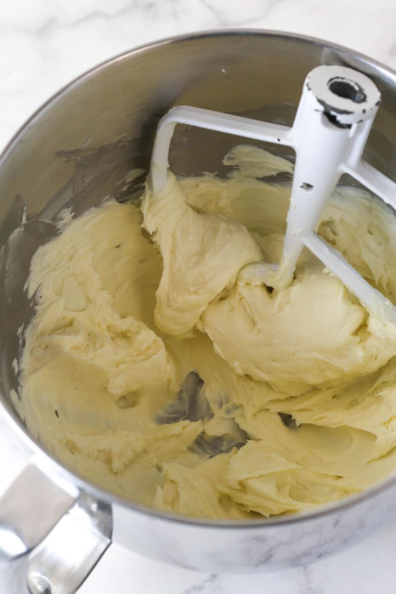 Cream cheese in a mixing bowl