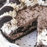 Oreo pie with a slice missing