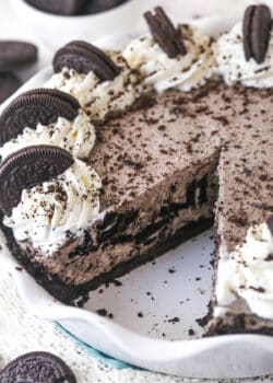 Oreo pie with a slice missing