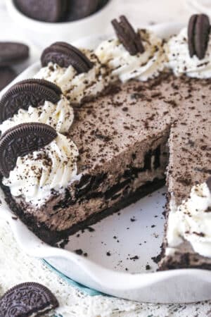 Oreo pie with a slice missing