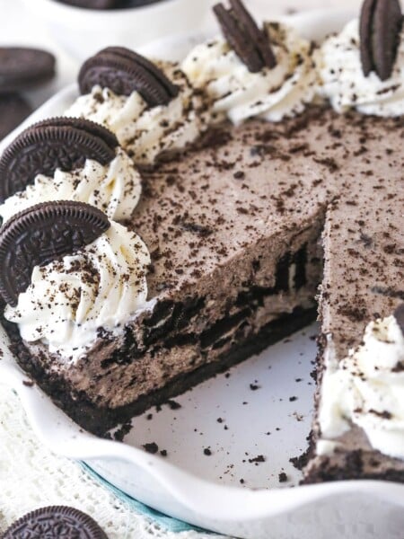 Oreo pie with a slice missing
