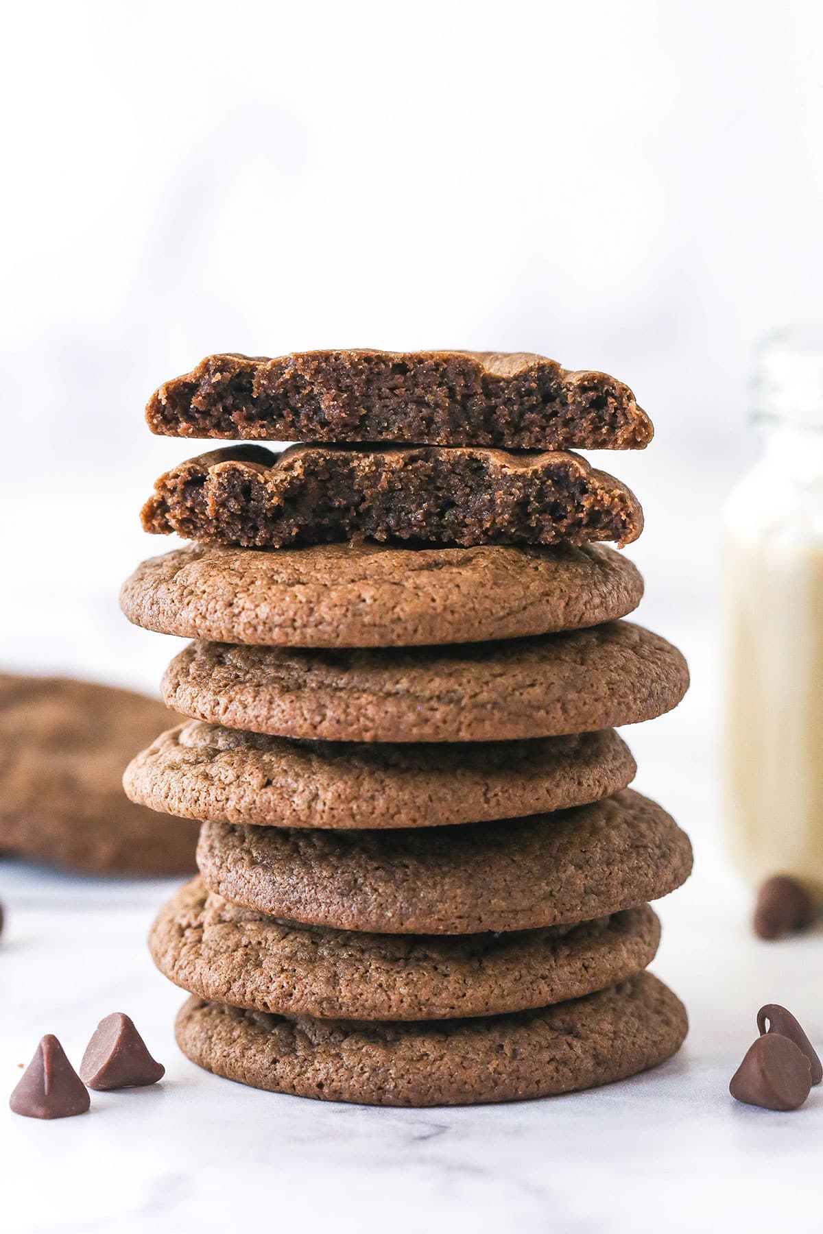 Baileys Chocolate Cookies Stack of Baileys Chocolate Cookies with one broken in half on top