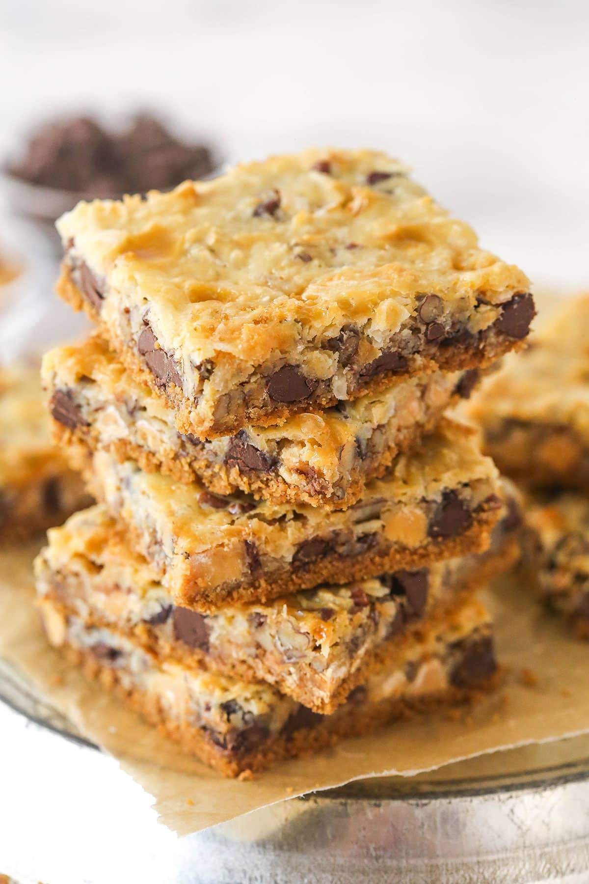 A stack of magic cookie bars.