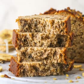 A stack of banana nut bread slices.