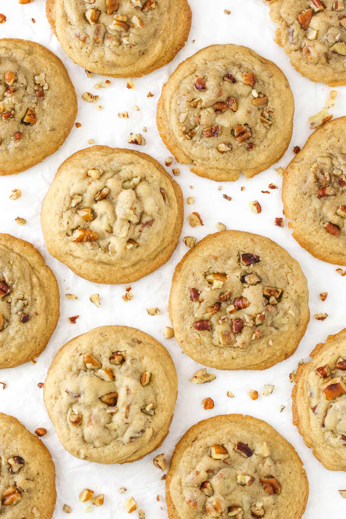Overhead view of butter pecan cookies.