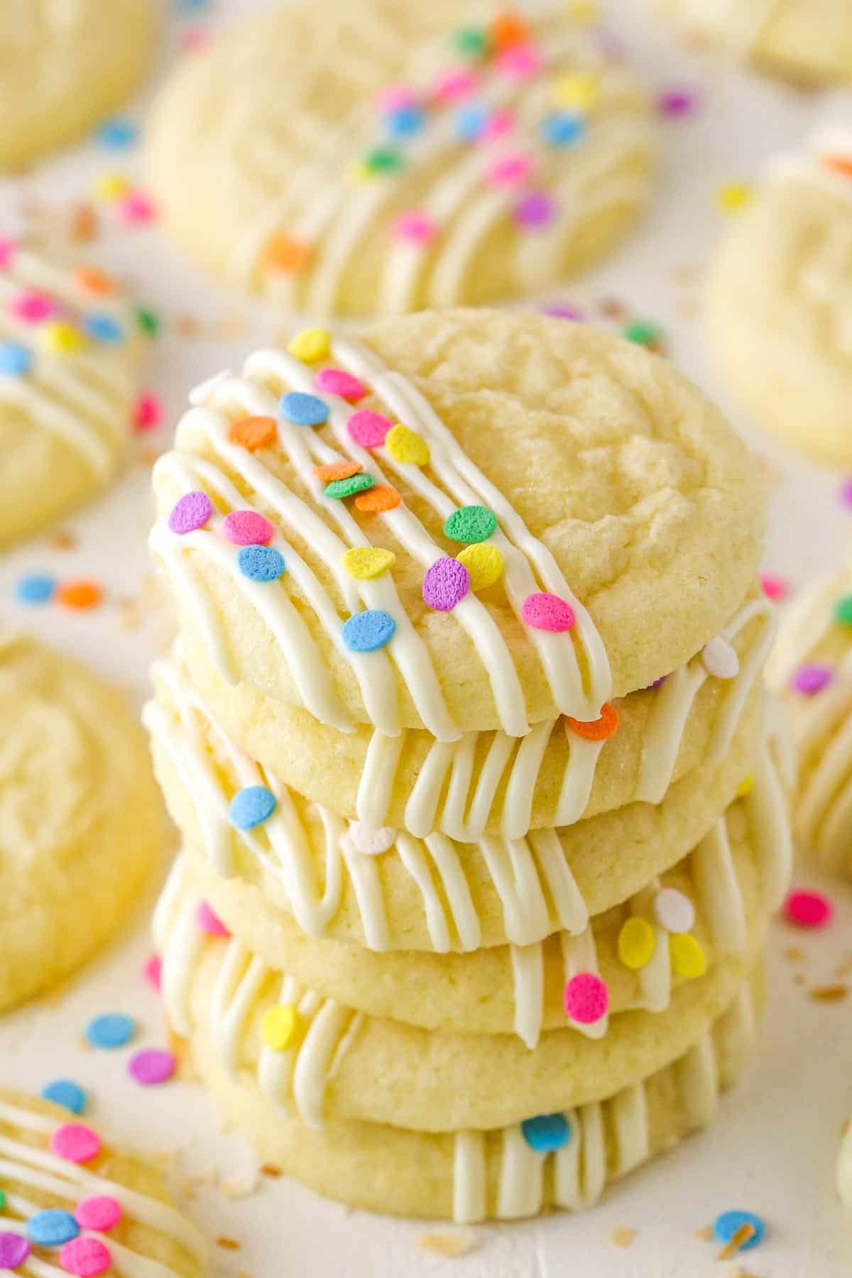Top view of a tall stack of Coconut Sugar Cookies.