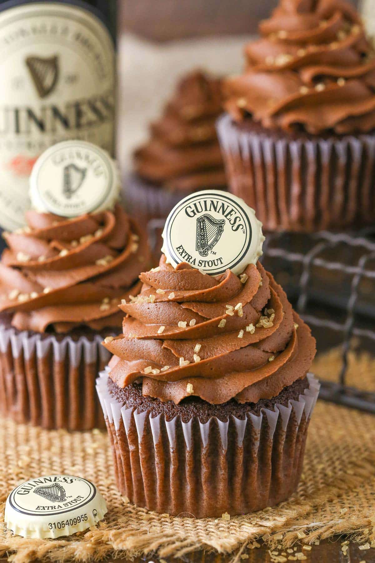 Close up of a Guinness chocolate cupcake.