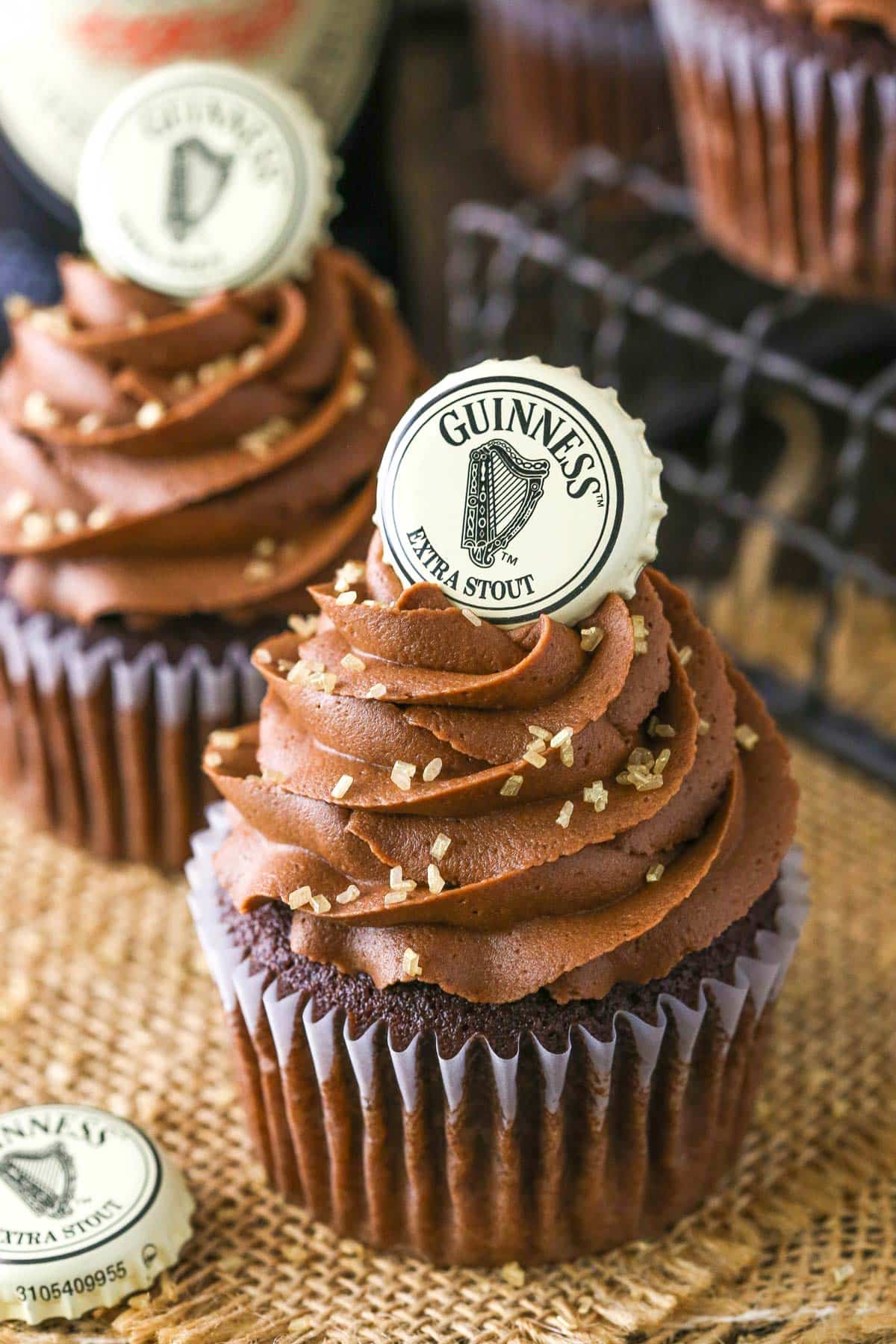 Close up of a Guinness chocolate cupcake.