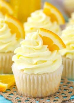 Close up of a mimosa cupcake.