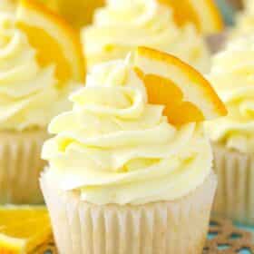 Close up of a mimosa cupcake.