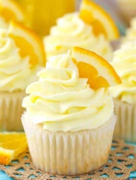 Close up of a mimosa cupcake.