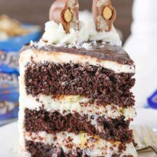 Almond Joy Layer Cake beautifully presented from an overhead angle
