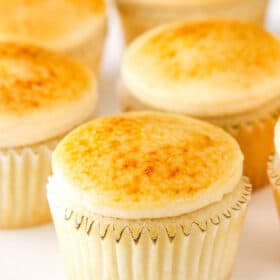 Close up of creme brulee cupcakes.