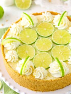 The top of a no bake key lime cheesecake.