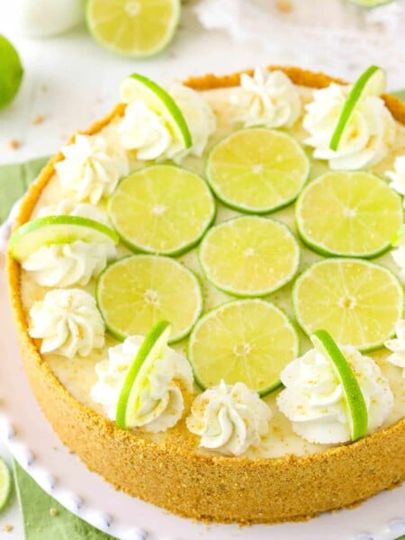 The top of a no bake key lime cheesecake.