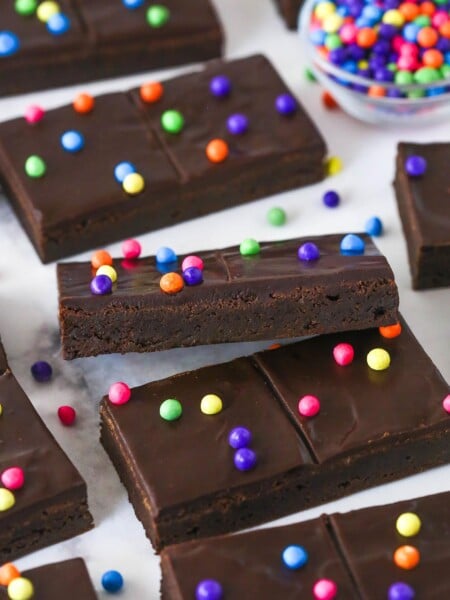 Cosmic brownies scattered on a work surface.