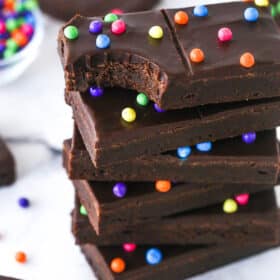 A stack of cosmic brownies. One has a bite taken out of it.
