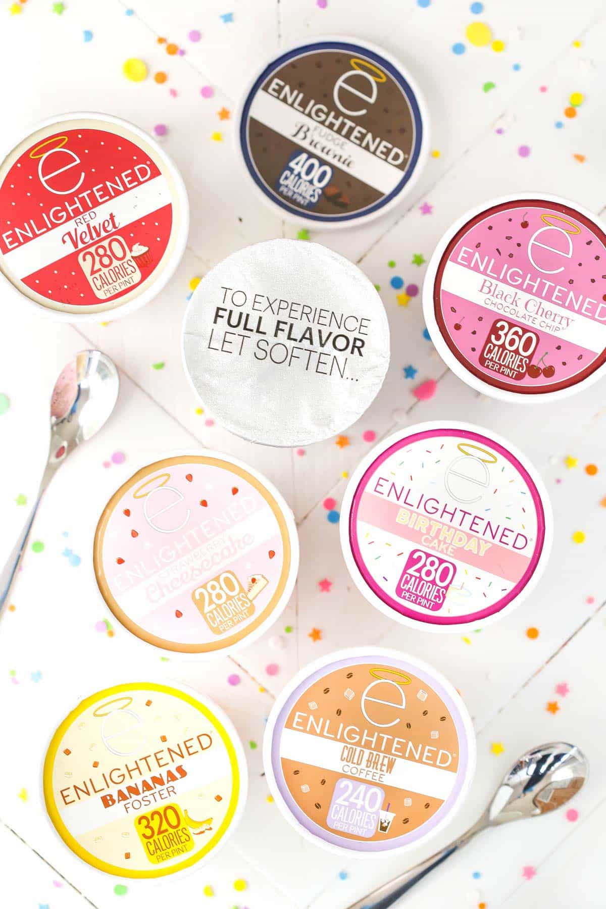 Top view of low-calorie ice cream containers.