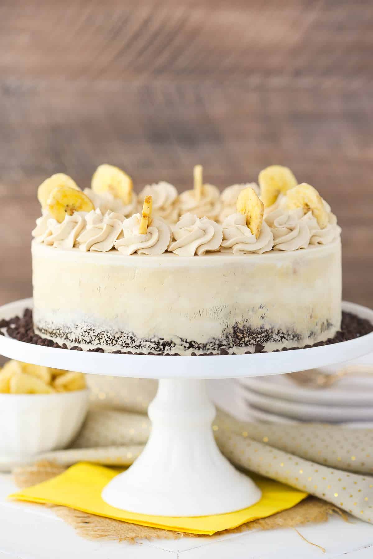 Close up of a banana mocha ice cream cake.