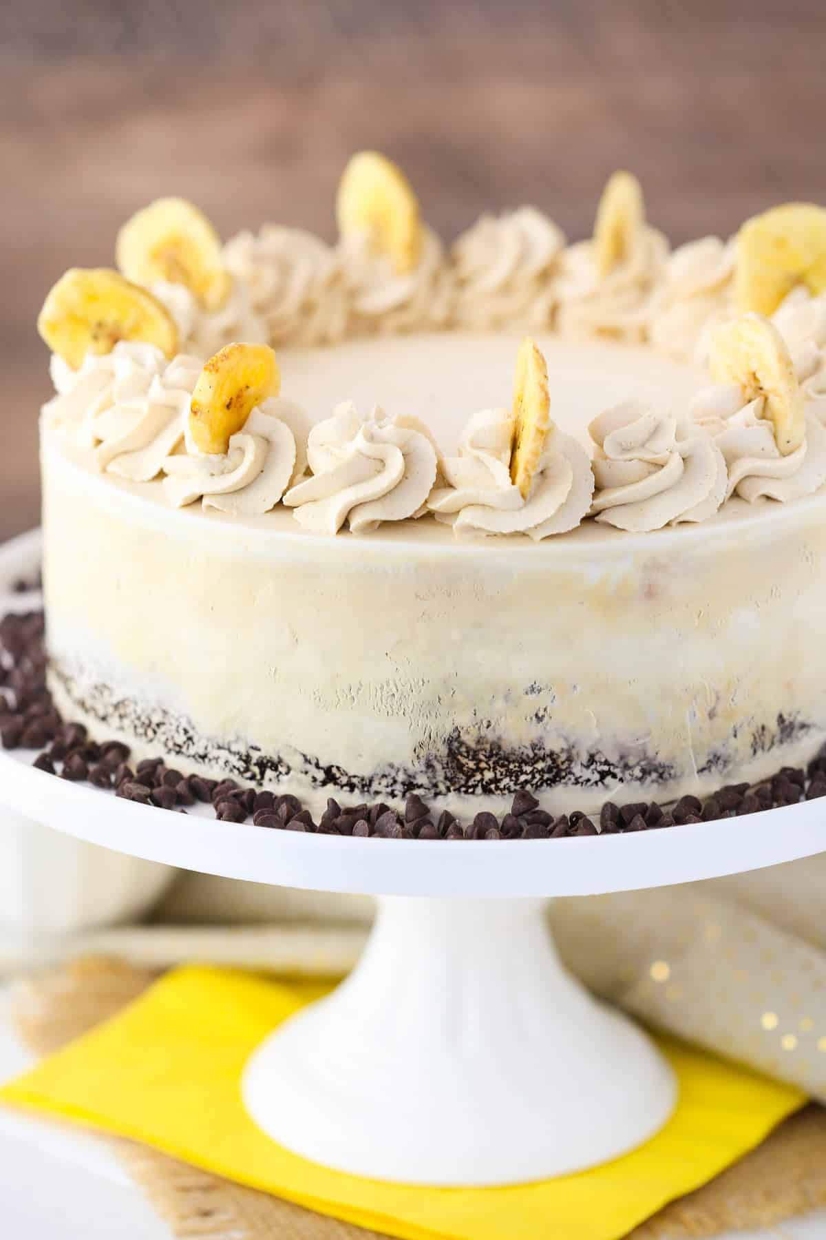 Close up of a banana mocha ice cream cake.