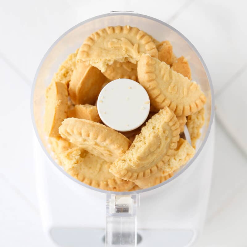 Shortbread cookies in a food processor.
