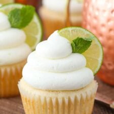 Close up of a Moscow mule cupcake.