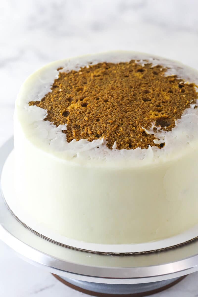 Frosted pumpkin tiramisu layer cake (before adding the topping).