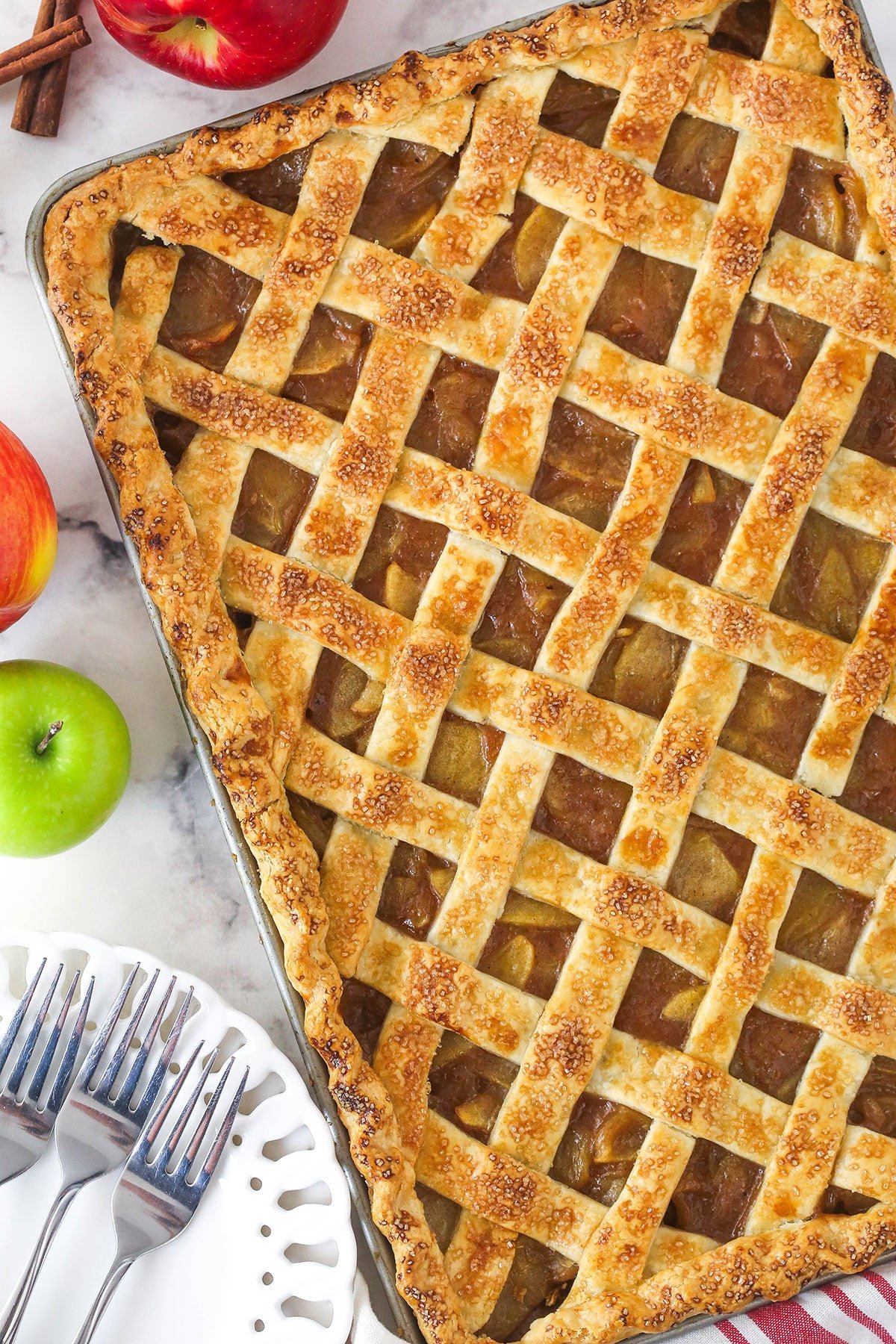 Overhead image of apple slab pie.