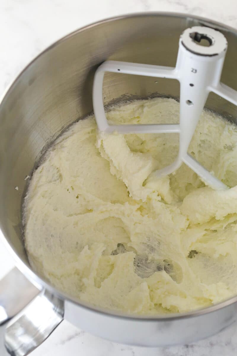 Cream together the butter, oil, and sugar.