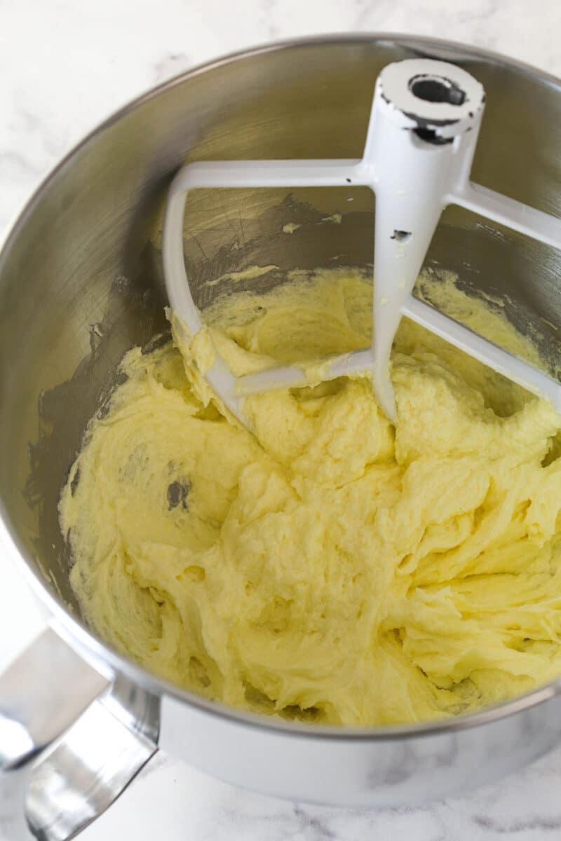 Mix in the eggs, one at a time.