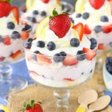 Side view of lemon berry yogurt trifles.
