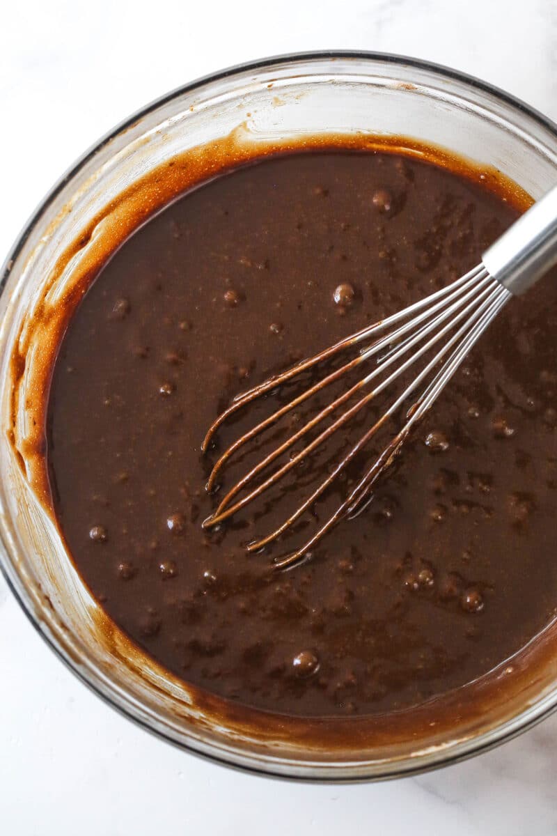 Brownie batter in a bowl.