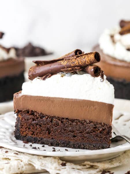 A slice of Mississippi mud pie on a plate.
