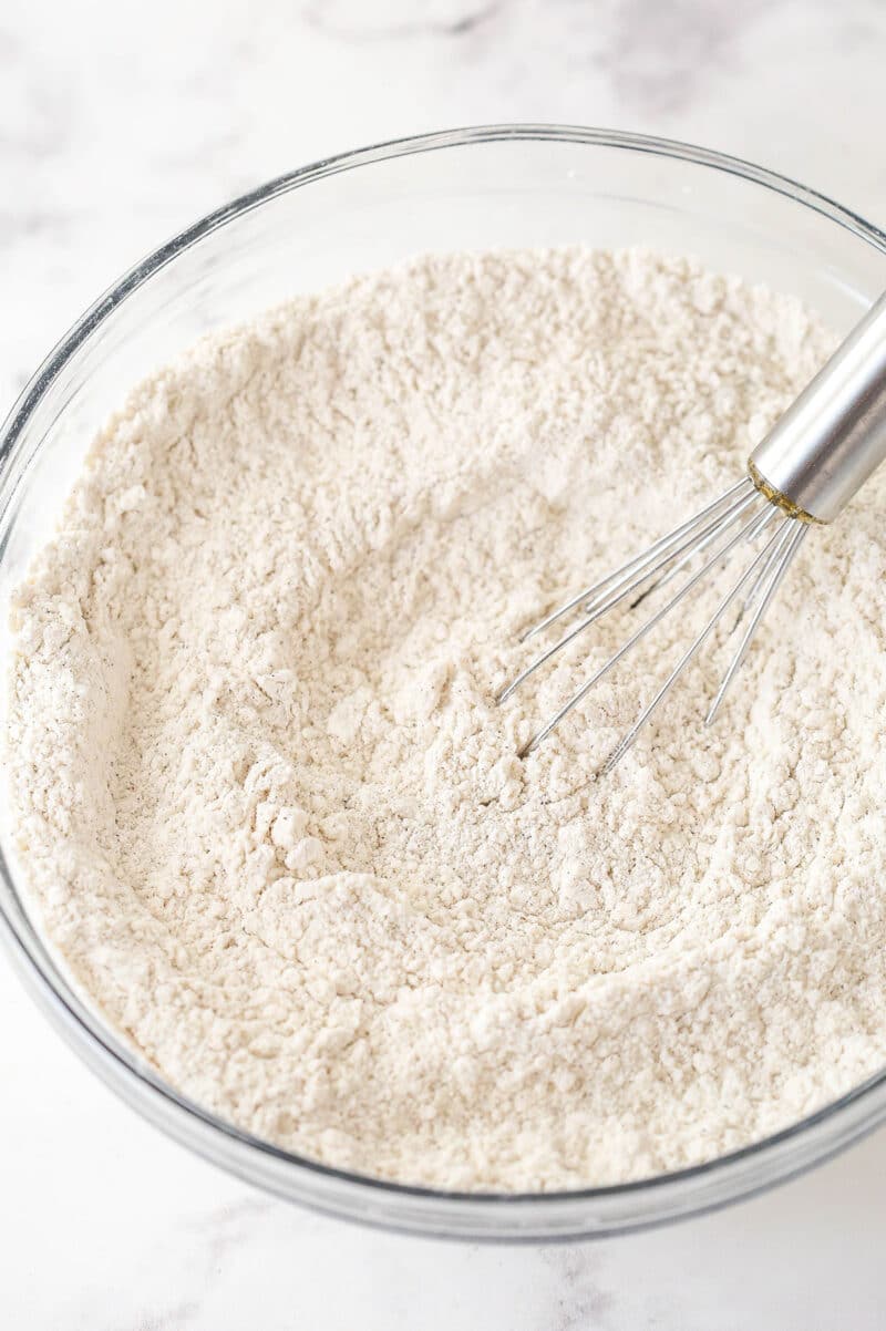 Mixing together the dry ingredients for pumpkin snickerdoodle cookie dough.
