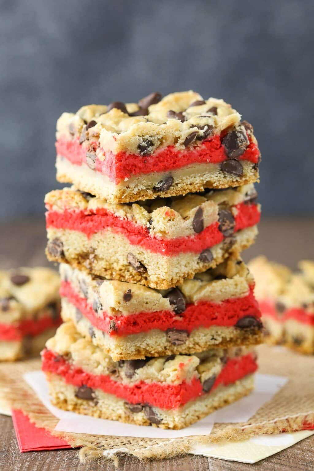 Red Velvet Cheesecake Chocolate Chip Cookie Bars - Life Love and Sugar