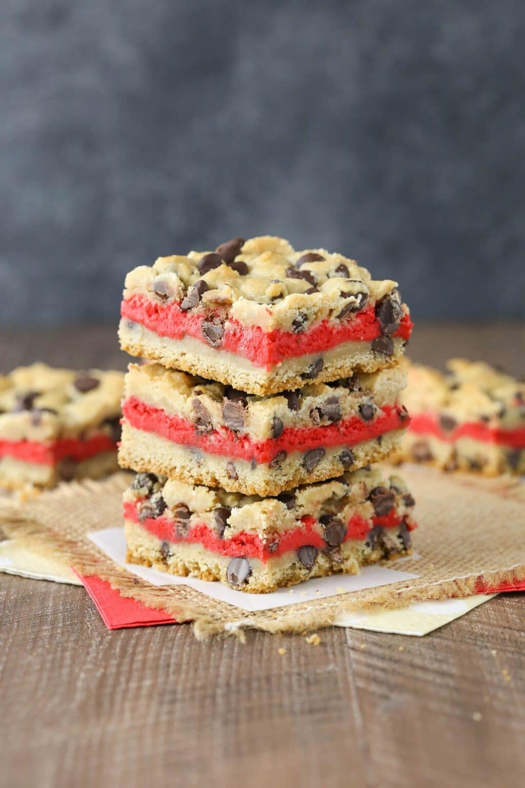 Red Velvet Cheesecake Chocolate Chip Cookie Bars - Life Love and Sugar