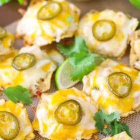 Shrimp and crab nachos on a silicone mat.