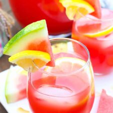 Close up of a tropical watermelon lemonade cocktail.