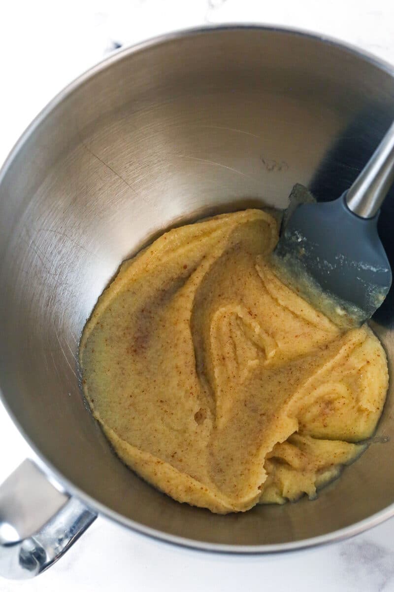 brown butter in mixing bowl