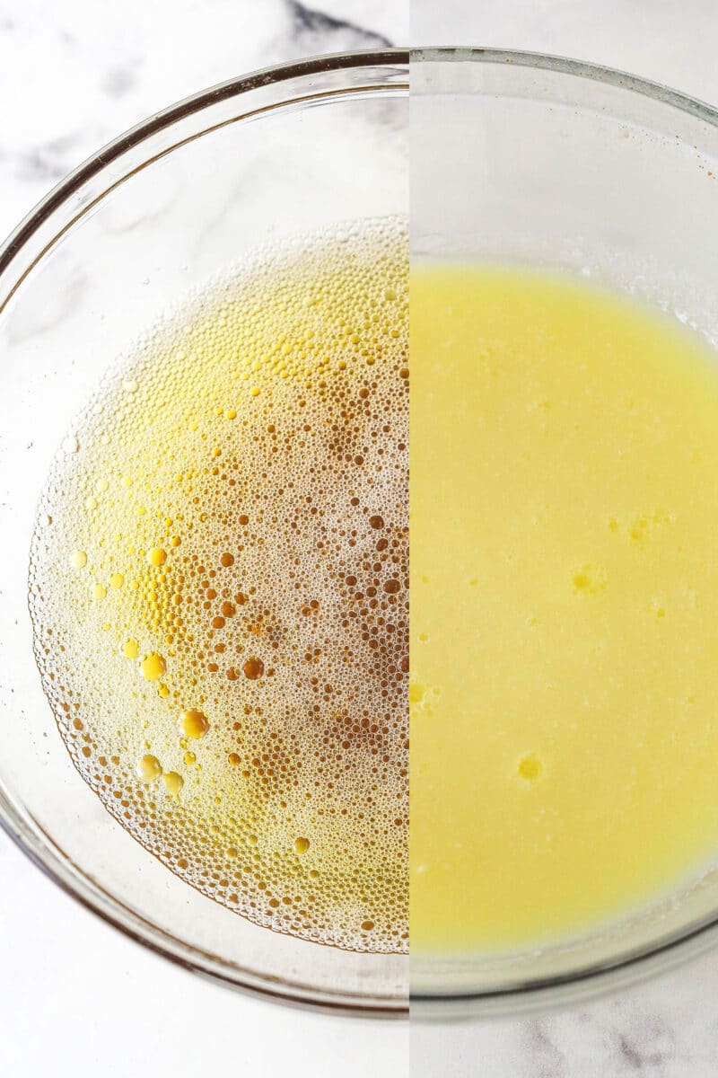 left side hot brown butter, right size cooled brown butter