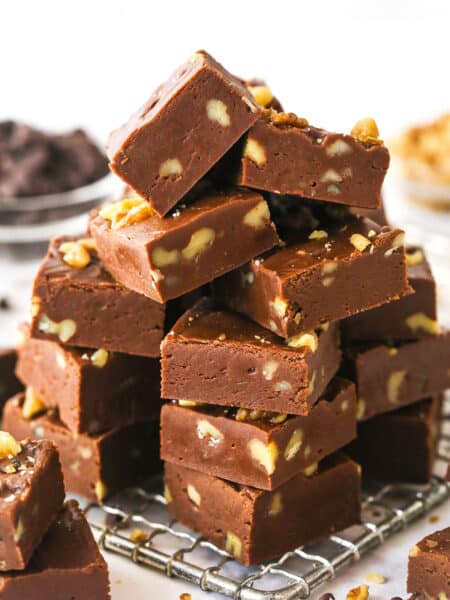 A pile of fantasy fudge on a wire rack.