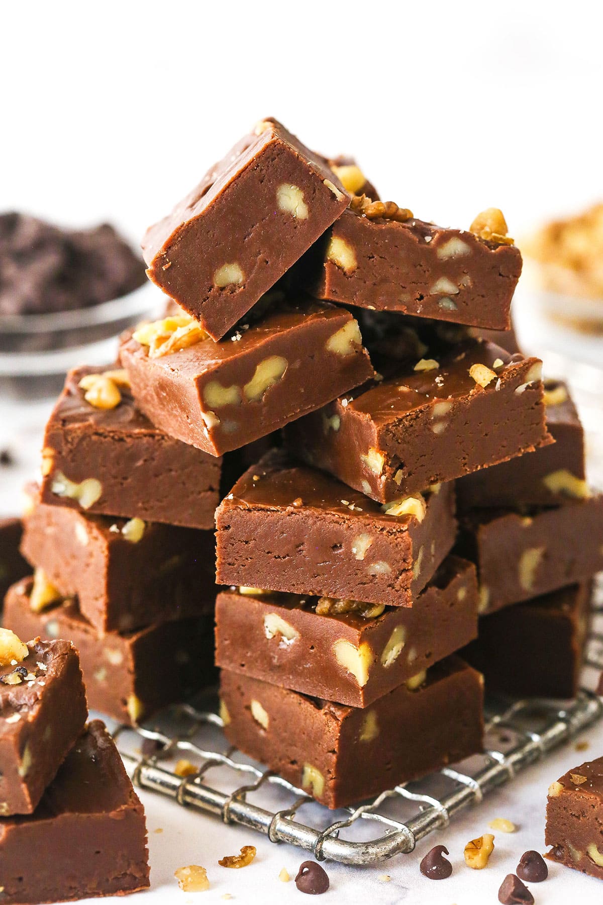 A pile of fantasy fudge on a wire rack.