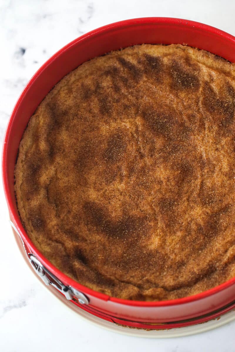 The baked cookie base for snickerdoodle cheesecake.