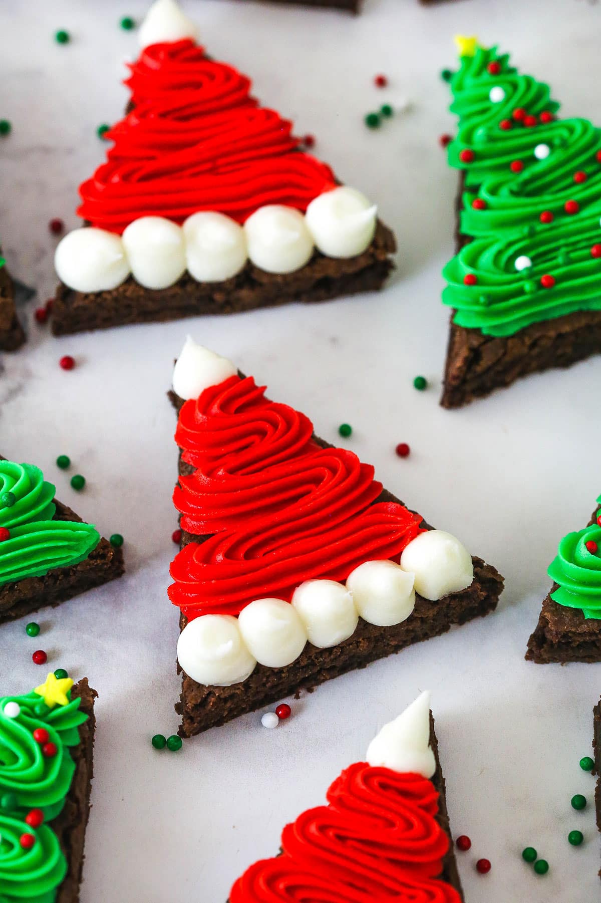 close look at the santa hat brownie