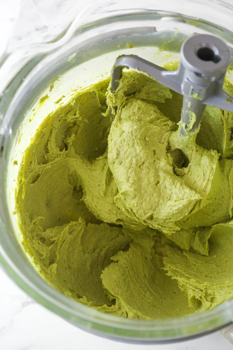 cream cheese, pistachio paste, sugar and flour mixed together