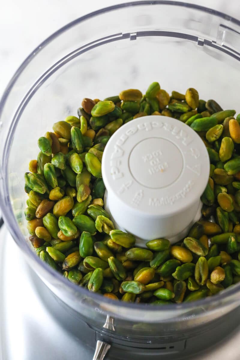 Pistachios in a food processor
